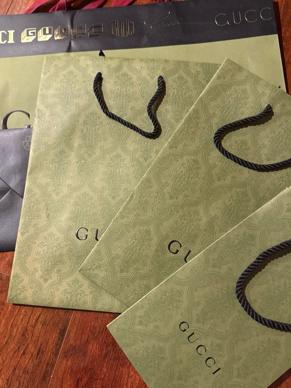 Gucci Olive Green Paper Tote with Black Rope Handles